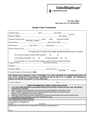 Health Claim Transmittal Form
