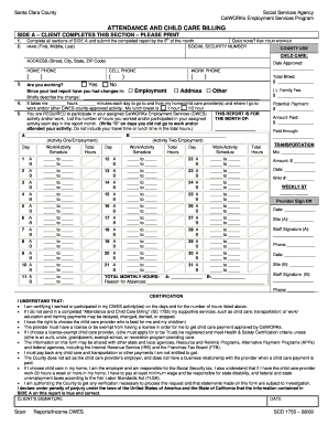 CalWORKs Attendance and Child Care Billing Form