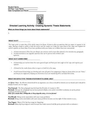 Thesis Statement Worksheet