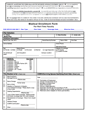 Medical Enrollment Form for Part-Time Faculty