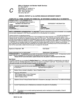 Medical Report for CalPERS Disabled Dependent Benefit
