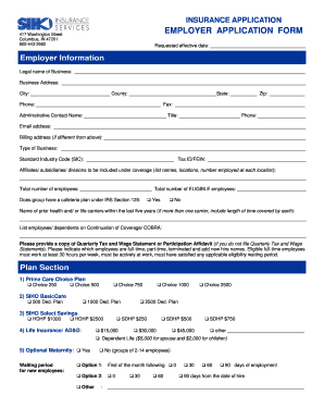Employer Health Insurance Application Form