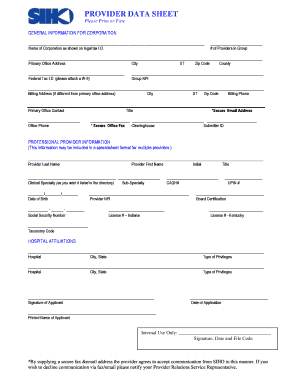 Provider Data Sheet