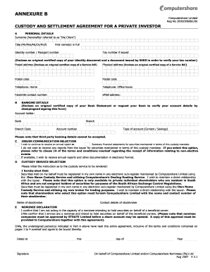 Custody and Settlement Agreement for Private Investor