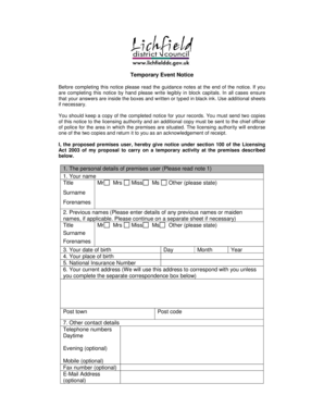 Temporary Event Notice Form