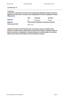 Planning Application Certificate
