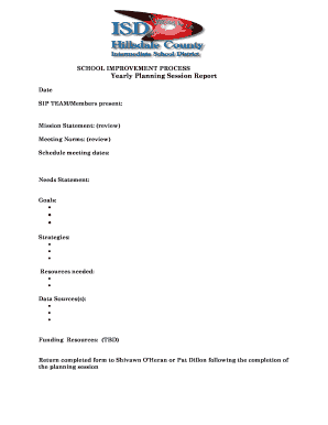 School Improvement Process Yearly Planning Session Report