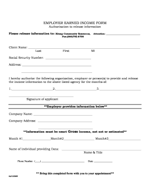 Employer Earned Income Form