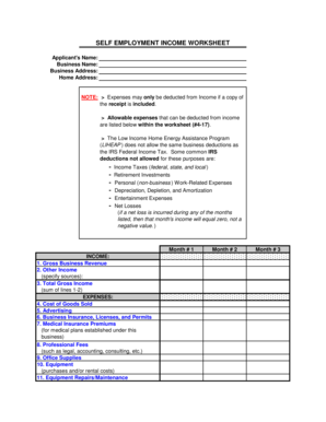 Self Employment Income Worksheet