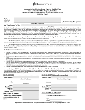 Agreement of Participation-Group Trust for Qualified Plans