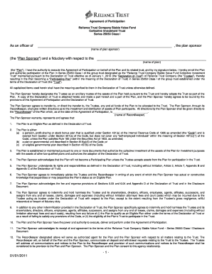Reliance Trust Company Stable Value Fund Participation Agreement