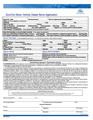 SureTec Motor Vehicle Dealer Bond Application