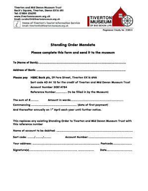 Fillable Online Standing Order Mandate Standing Order Mandate ...