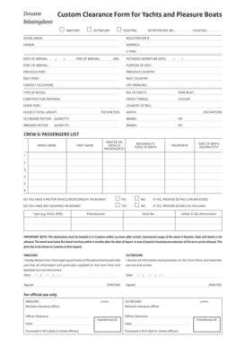 Custom Clearance Form for Yachts and Pleasure Boats