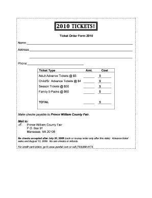 Prince William County Fair Ticket Order Form 2010