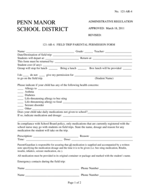 Field Trip Parental Permission Form