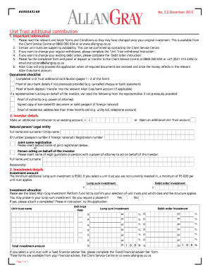 Unit Trust Additional Contribution Form