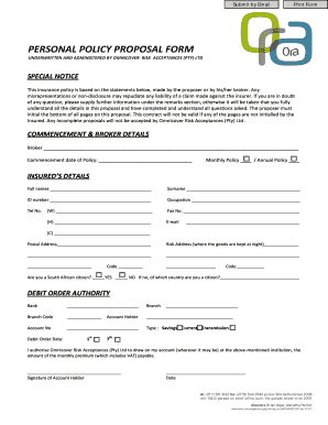 Personal Policy Proposal Form