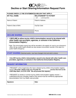 California Immunization Record Sharing Form