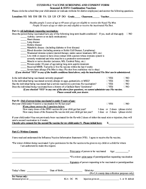 CCUSD Flu Vaccine Screening and Consent Form