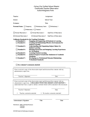 Teacher Observation Acknowledgment Form