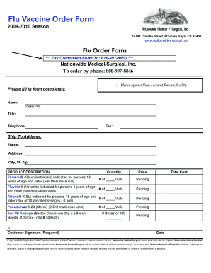 Flu Vaccine Order Form