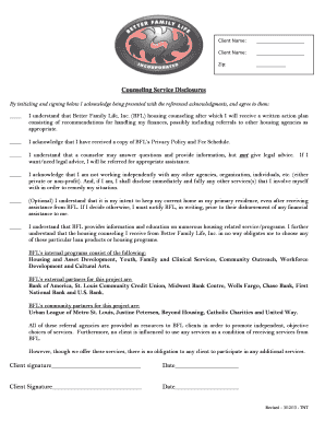Counseling Service Disclosures Form