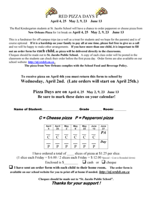 Format of placing order letter - RED April to June Pizza Order Letter - St Jacob39s Public School - stj wrdsb