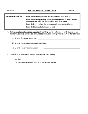 Dot Product Worksheet