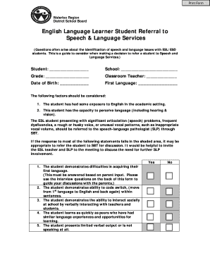 Student Referral to Speech & Language Services