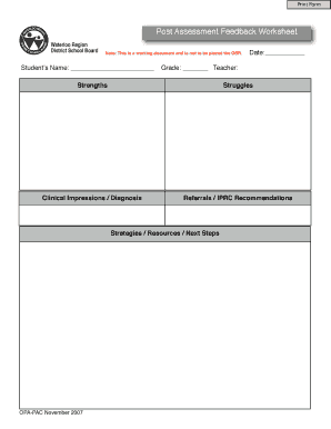Post Assessment Feedback Worksheet