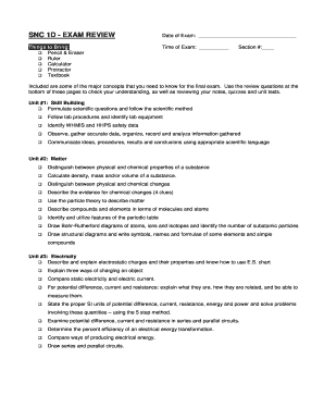 SNC 1D Exam Review Template