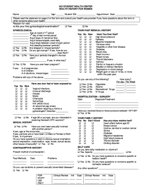 UCI Student Health Center Women's Health History Form