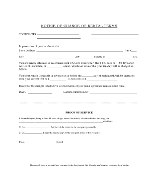 Notice of Change of Rental Terms