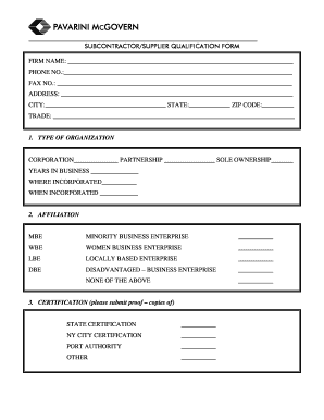 Subcontractor Supplier Qualification Form
