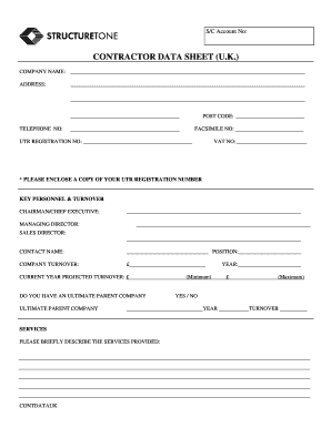 UK Contractor Data Sheet