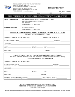 Missouri Escrow Deposit Form