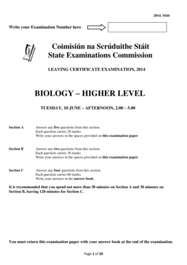 Leaving Certificate Biology Exam 2014