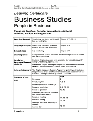 Leaving Certificate Business Studies Template