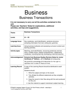 Business Transactions Learning Record