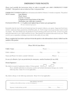 Emergency Food Packet Form