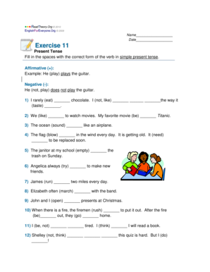 fill in the spaces with the correct form of the verb in simple present tense