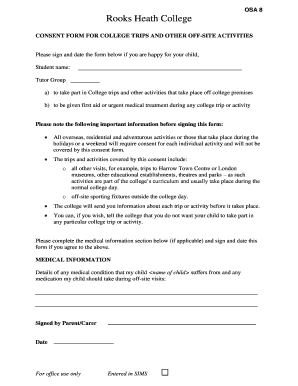 Consent Form for College Trips