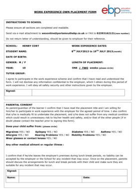 Work Experience Placement Form