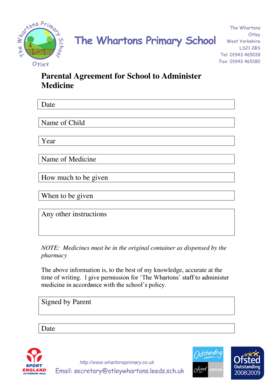 Parental Agreement for School to Administer Medicine