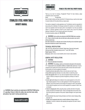 Stainless Steel Work Table Owner's Manual