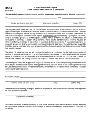 Virginia Sales and Use Tax Certificate of Exemption