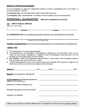 Personal Guarantee for Fuel Cards