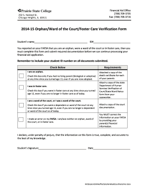 2014-15 Orphan/Ward of the Court/Foster Care Verification Form