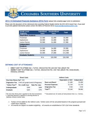 2013-14 Estimated Financial Assistance Form